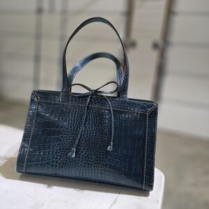 Liz Claiborne Blue Satchel with Crocodile Texture, Very Clean